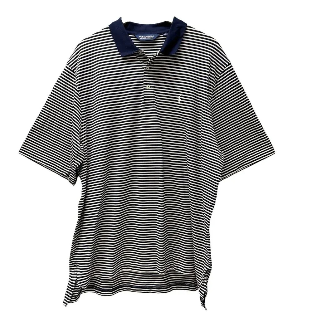 Ralph Lauren Polo Golf Shirt Mens XXL Blue Stripe White‎ Pony Preppy Coastal VTG